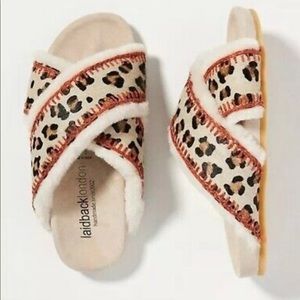 LAIDBACK LONDON Cali Suede Leopard Crisscross Slip On Slippers Women’s Sz 7 & 9